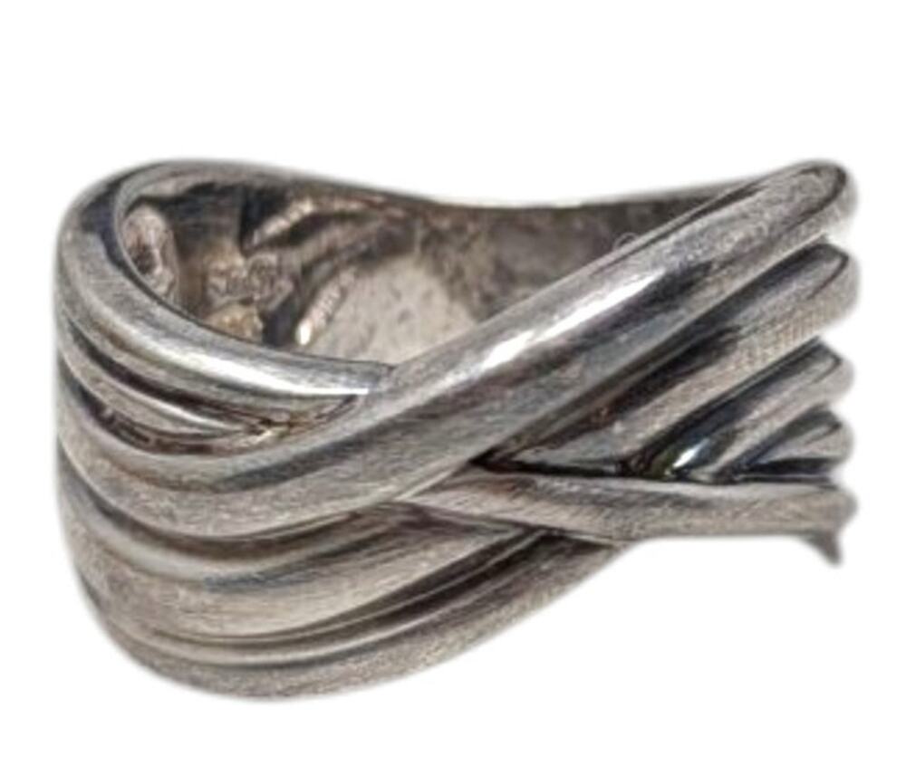 Sterling Silver (.925) Crisscross Cuff Band Ring Size 8, 7.89g Estate Jewelry